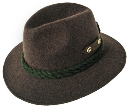 Faustmann Hat with Brim - 100% Wool Brown with Green Trim
