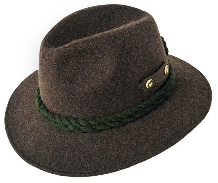 Faustmann Hat with Brim - 100% Wool Brown with Green Trim