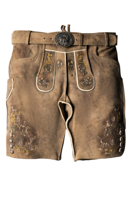 Faded Brown Bavarian Lederhosen for Men with Fine Embroidery