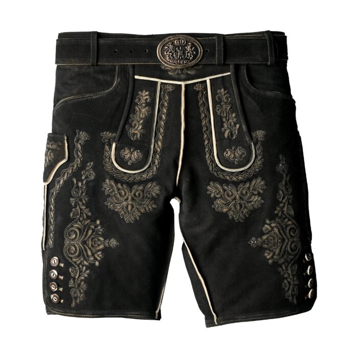 Charcoal Embroidered Lederhosen in Timeless Color