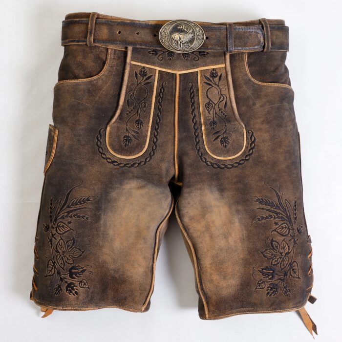 Authentic Men's Lederhosen in Sepia Raw Black