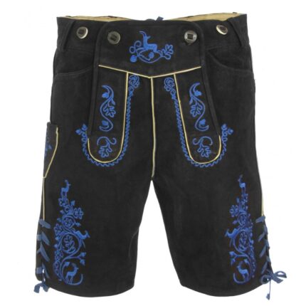 Authentic Black Lederhosen with Blue Embroidery