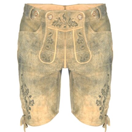 Bavarian Men's Knee-Length Lederhosen in Antique Waxed Gray