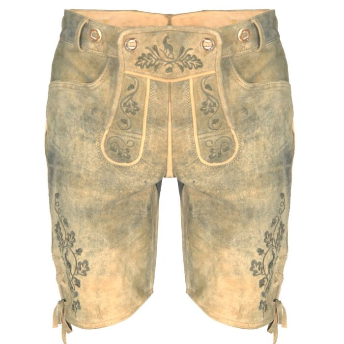 Bavarian Men's Knee-Length Lederhosen in Antique Waxed Gray