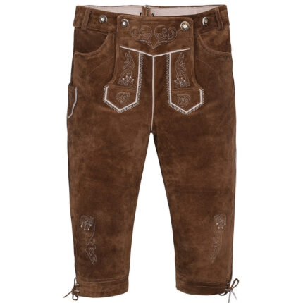 Men's Bavarian Lederhosen Knee-Length Trousers in Medium Brown