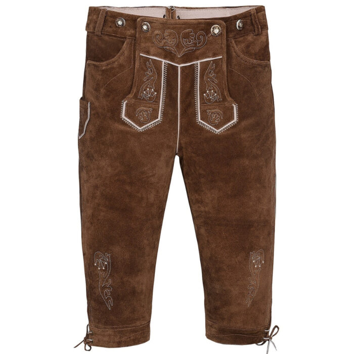 Men's Bavarian Lederhosen Knee-Length Trousers in Medium Brown