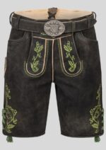 Brown Embroidered Goat Leather Lederhosen with Belt
