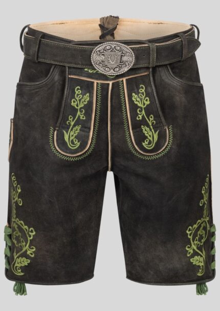 Brown Embroidered Goat Leather Lederhosen with Belt