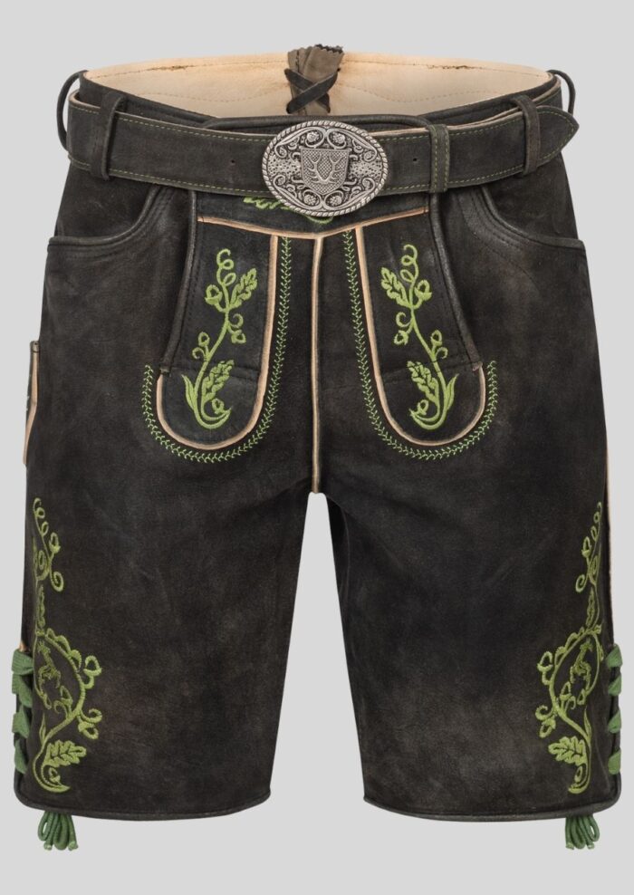 Brown Embroidered Goat Leather Lederhosen with Belt