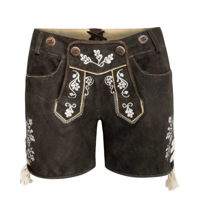 Women's Short Lederhosen in Dark Brown